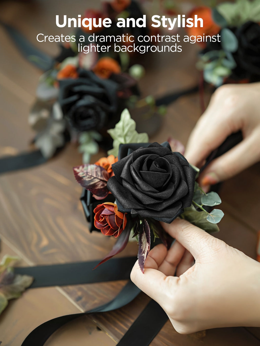 InnoGear Artificial Roses Foam Flowers, 50 Pcs Black Roses Artificial Flowers Fake Roses for Decoration DIY Wedding Bouquets Centerpieces Bridal Shower Party Valentine's Day Christmas Xmas