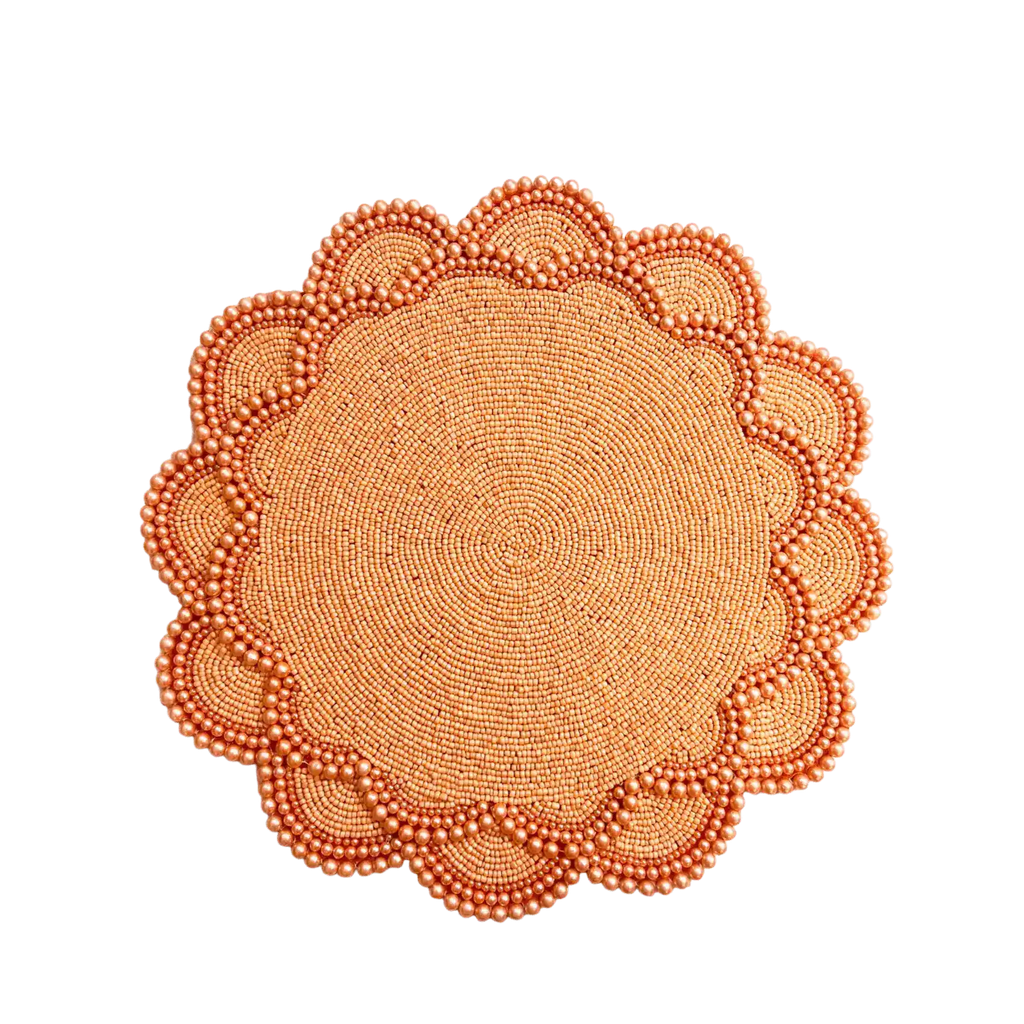 Set of 4 Large Pearl Flower Round Beaded Placemat - Orange