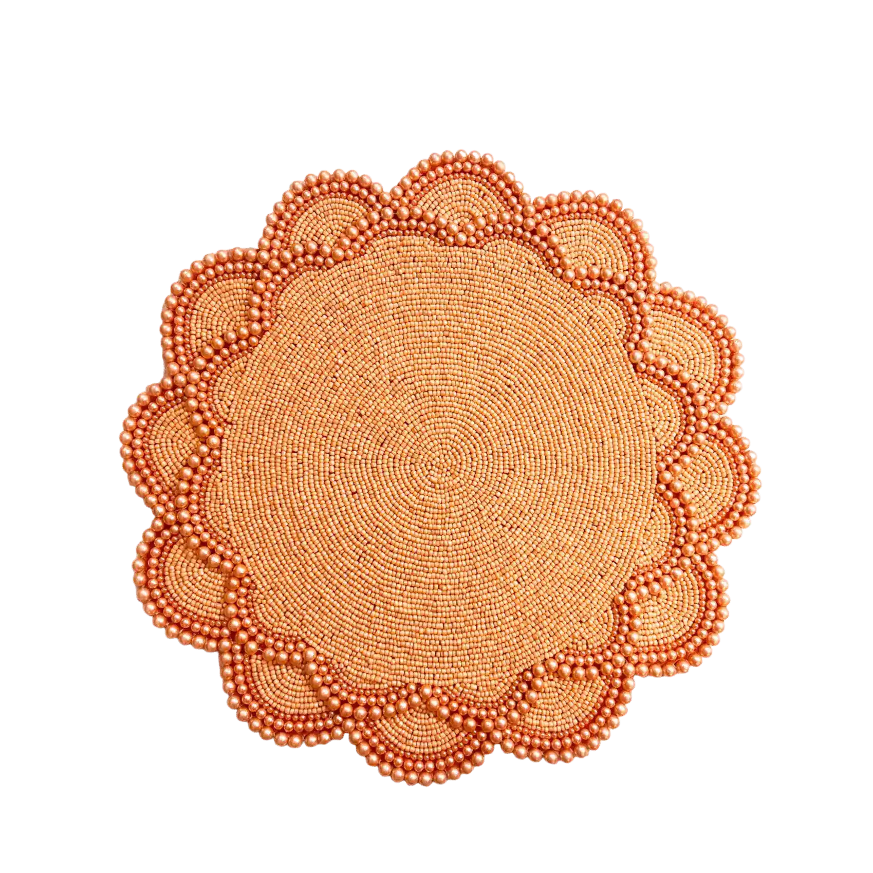 Set of 4 Large Pearl Flower Round Beaded Placemat - Orange