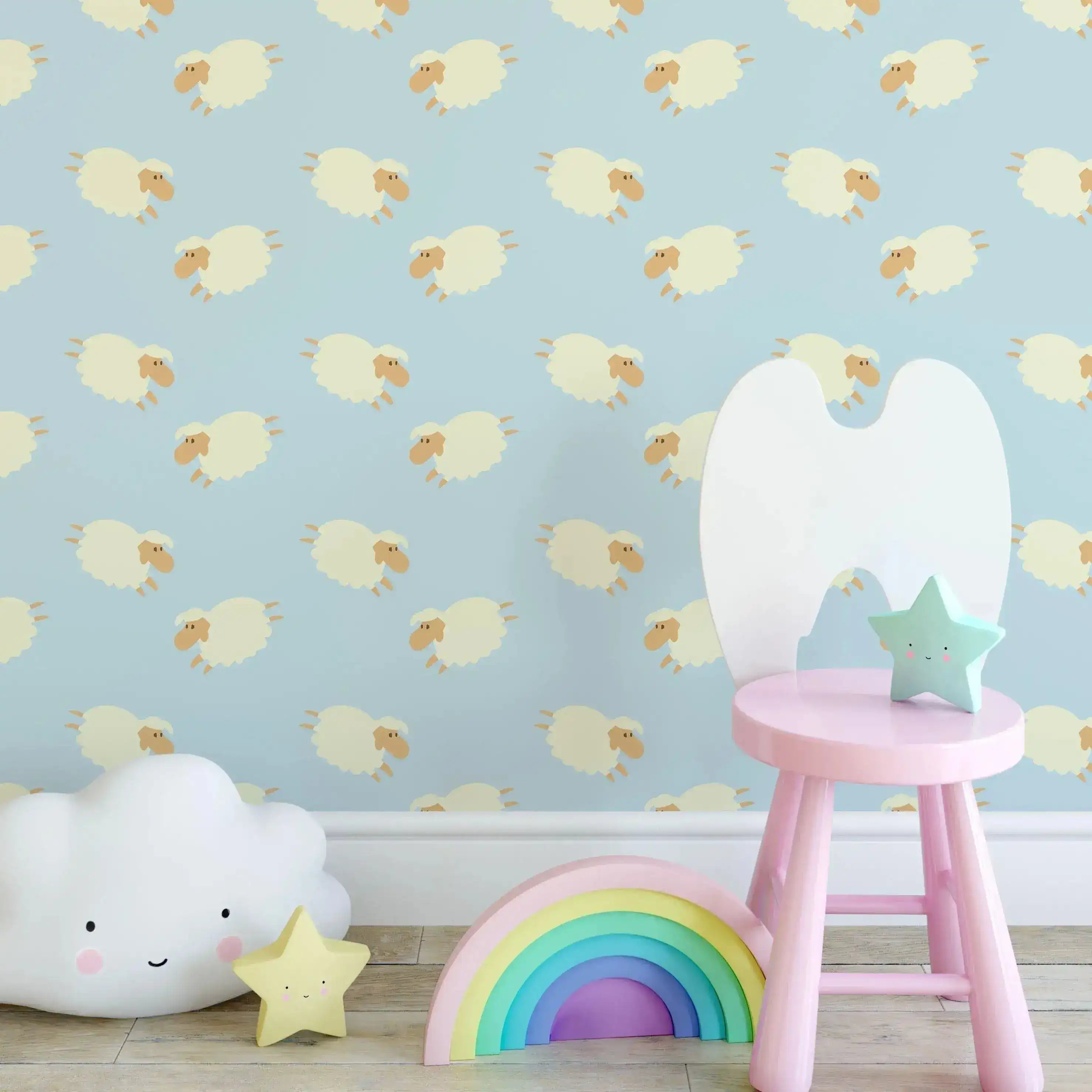 Little Cute Sheep Kids Room Removable Wallpaper