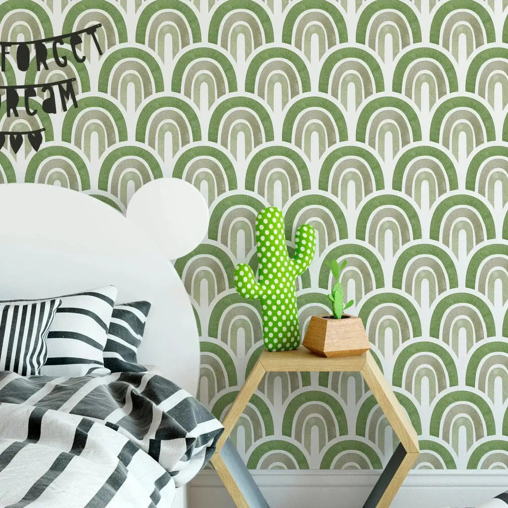 Green Waves Boho Style Self Adhesive Wallpaper
