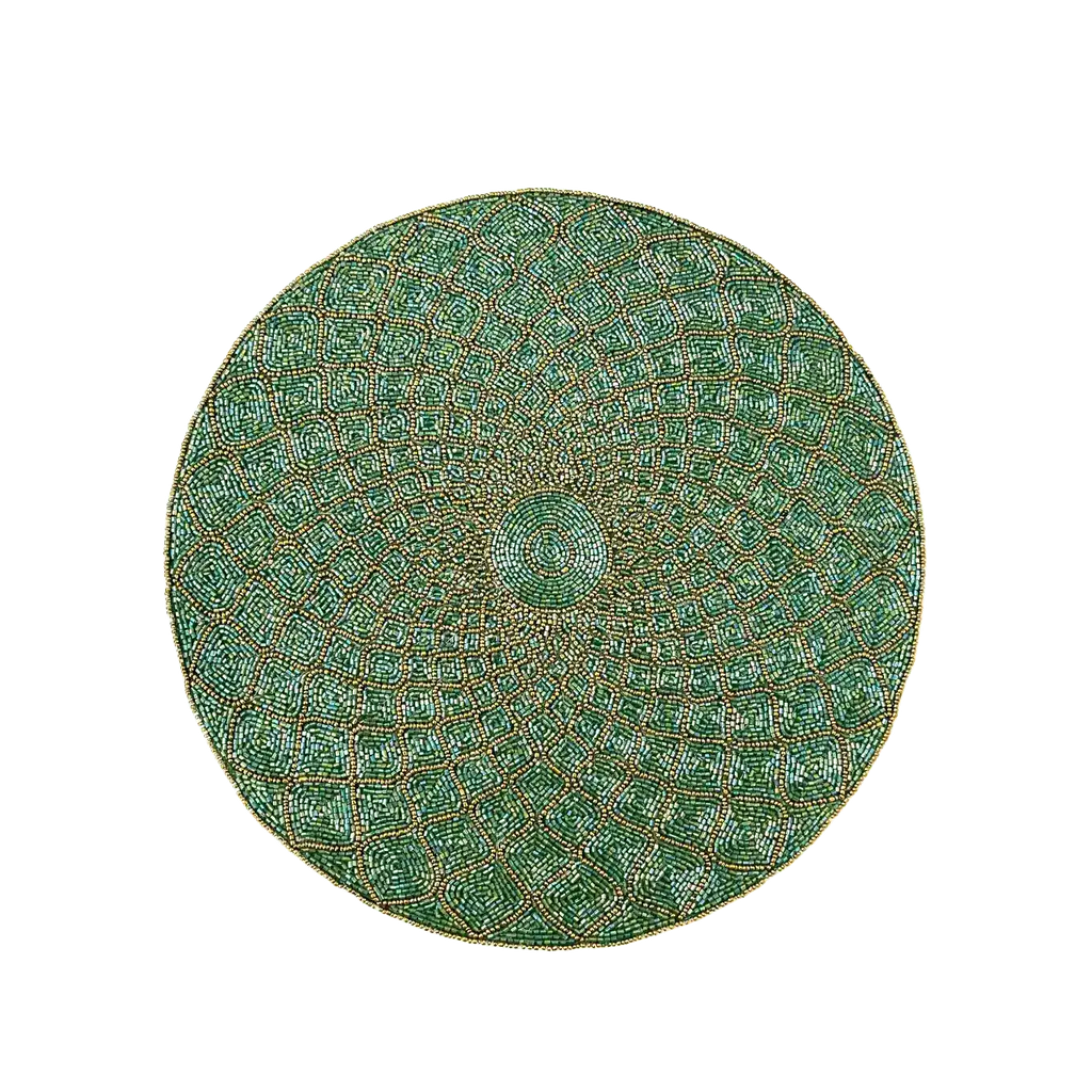 Moroccan Diamond Round Beaded Placemat - Green