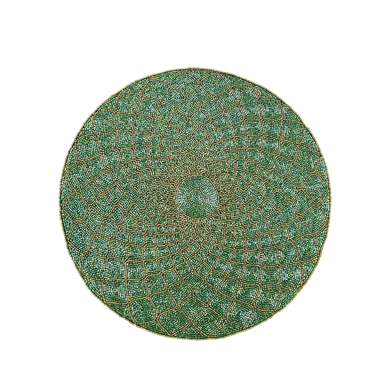 Moroccan Diamond Round Beaded Placemat - Green