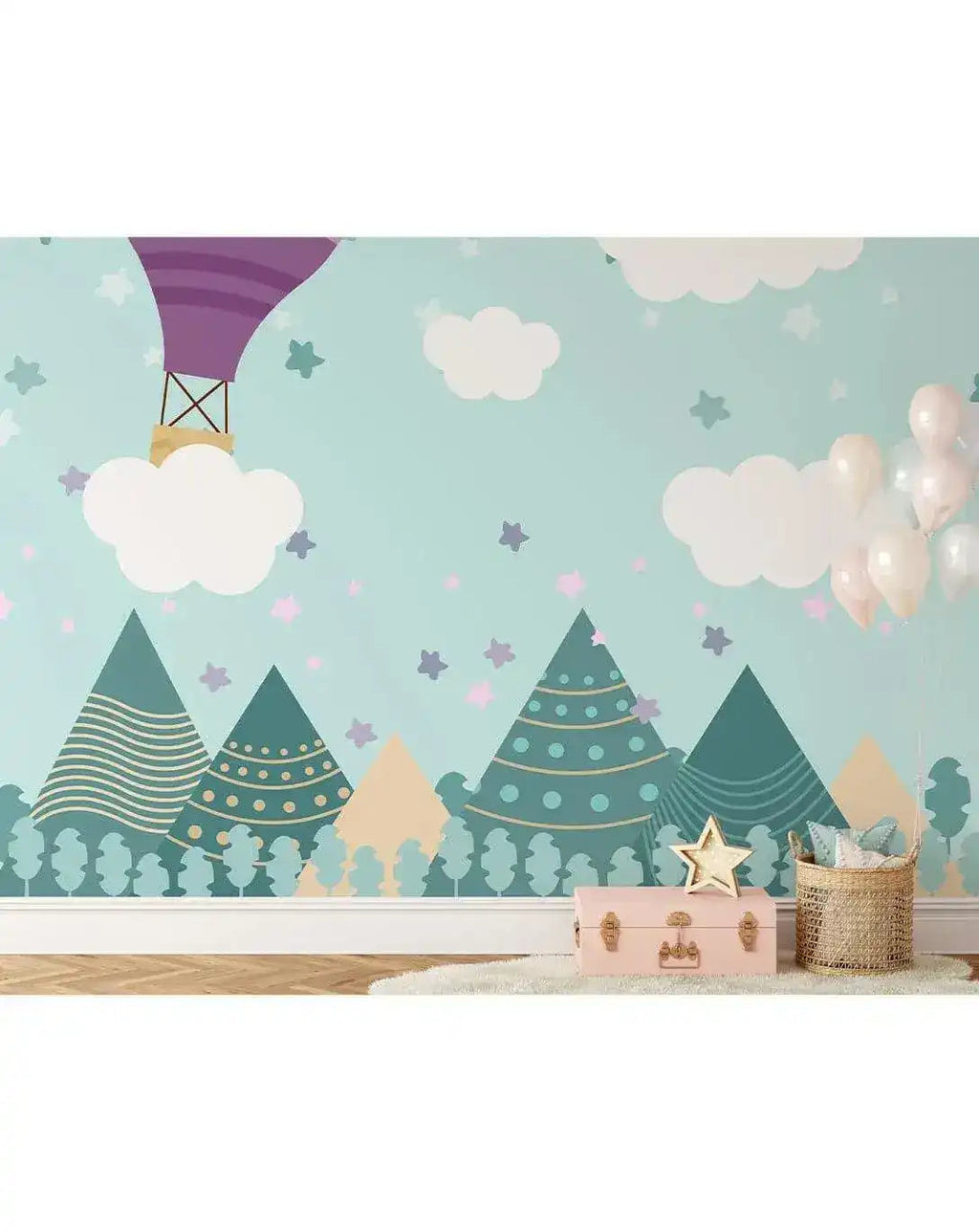 Mountain Peaks Air Balloon Kids Room Wall Mural