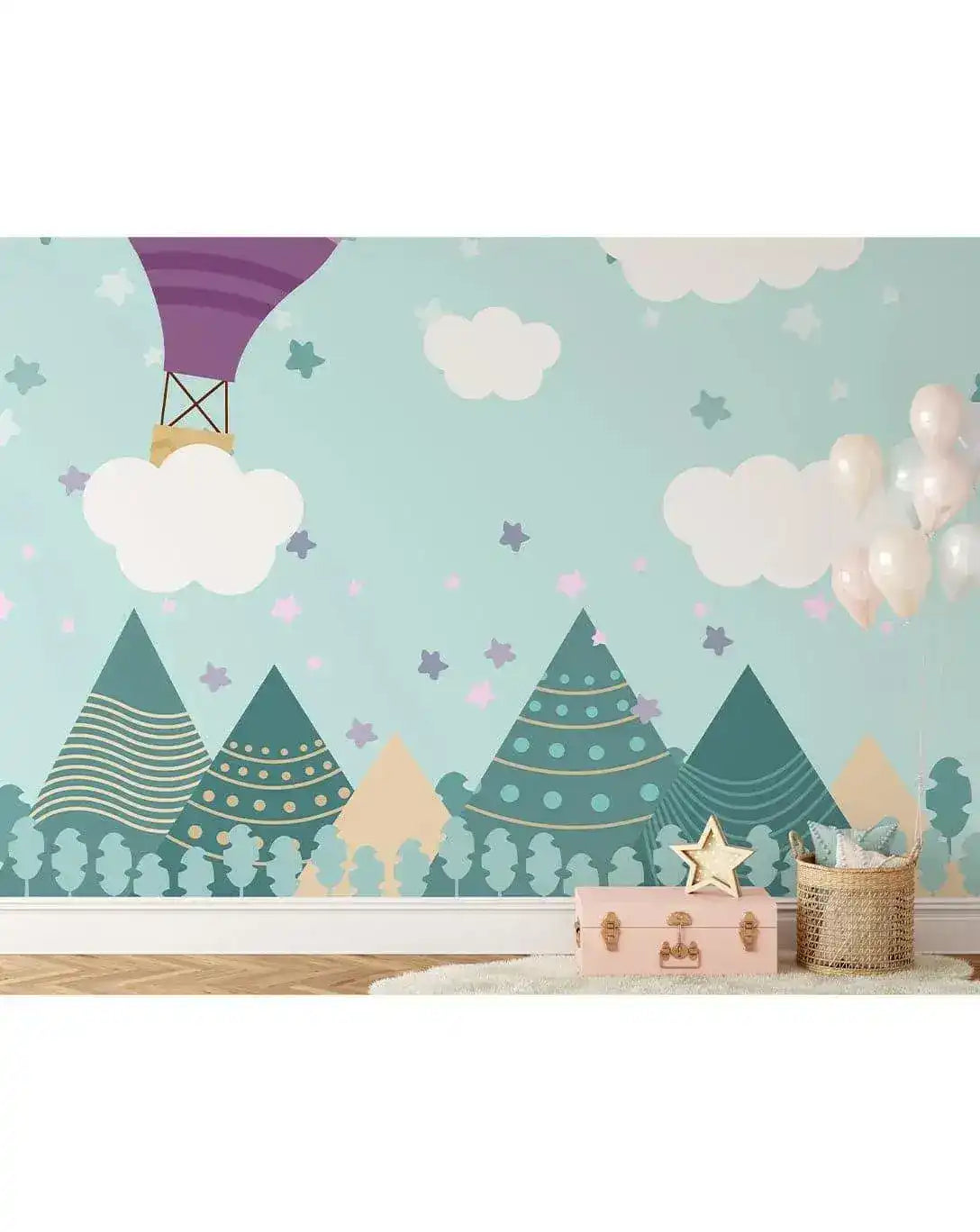 Mountain Peaks Air Balloon Kids Room Wall Mural