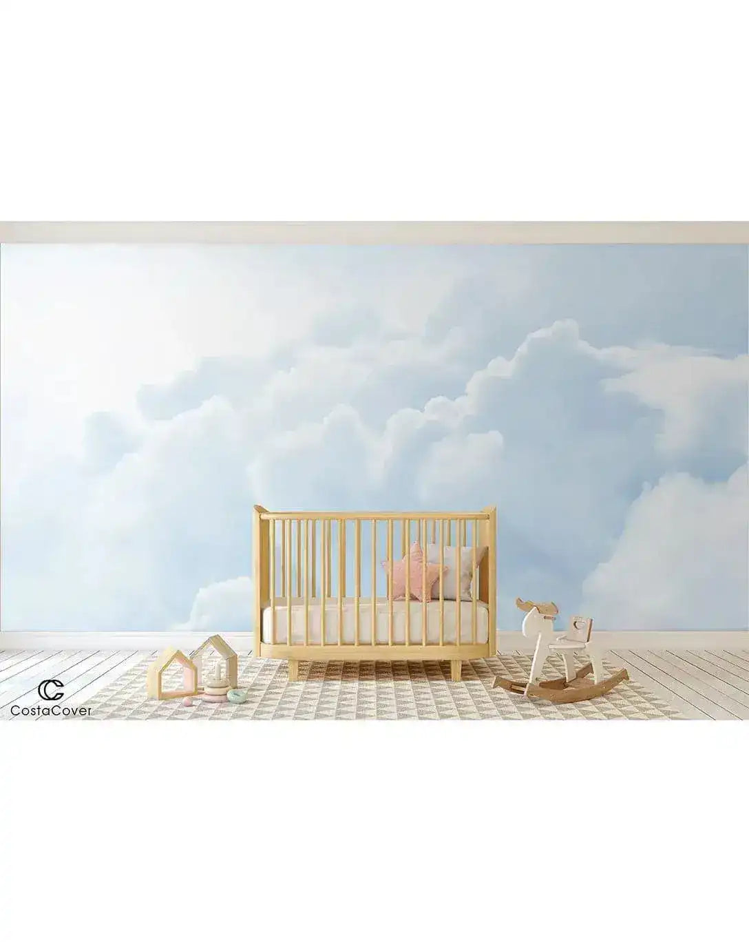 Pastel Blue Sky Clouds Bedroom Wall Mural