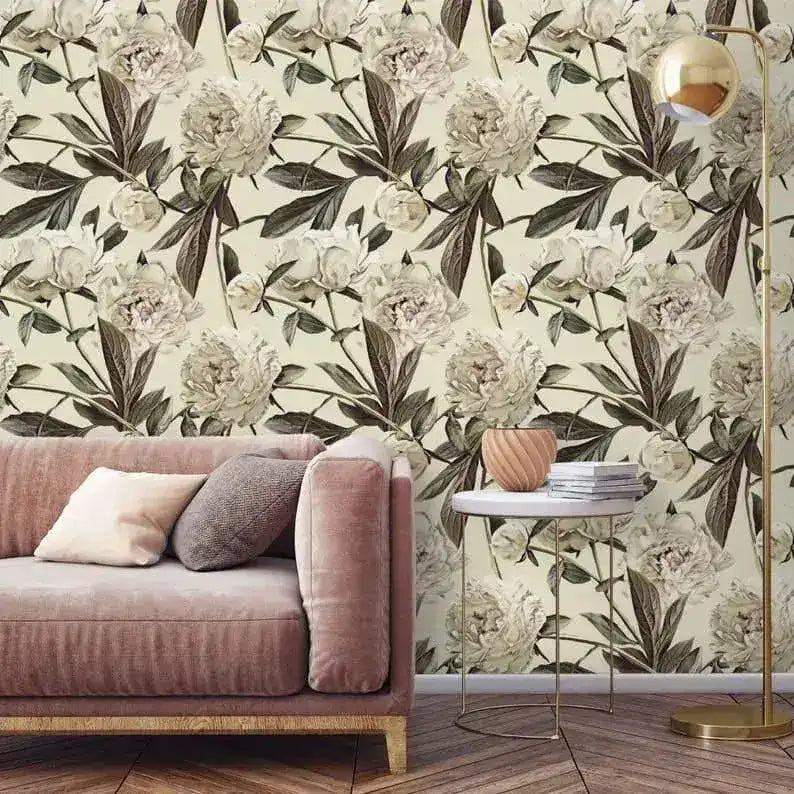 Pastel Oversized Peonies Floral Watercolor Wallpaper