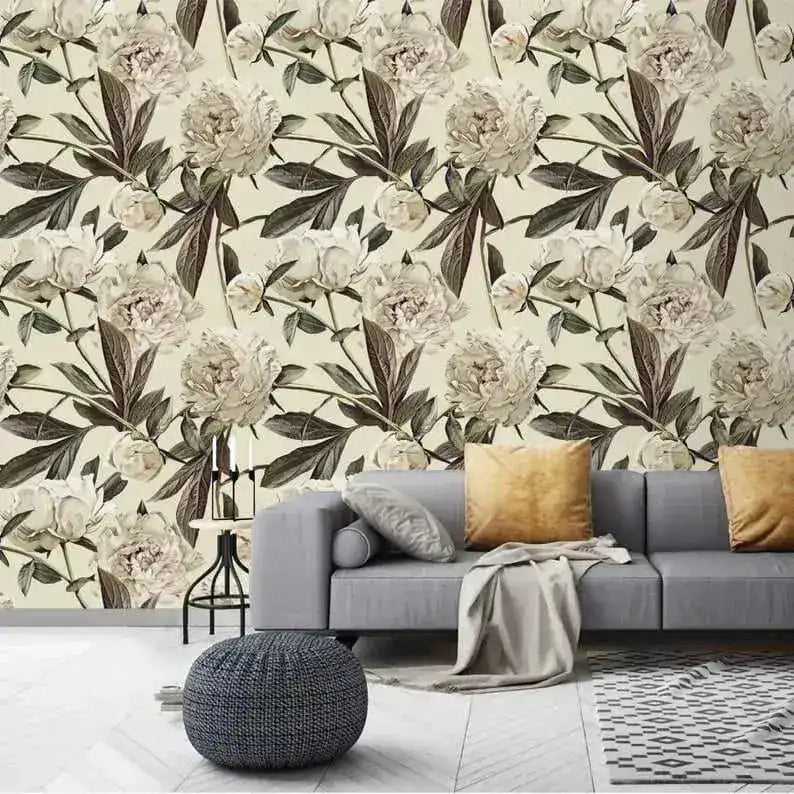 Pastel Oversized Peonies Floral Watercolor Wallpaper