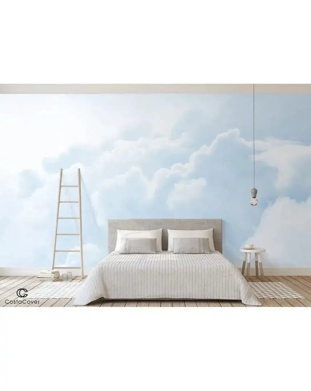 Pastel Blue Sky Clouds Bedroom Wall Mural