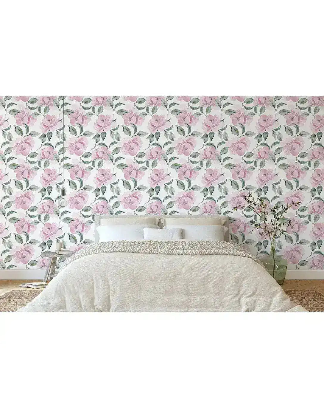 Pink Peonies Greenery Watercolor Floral Removable Wallpaper