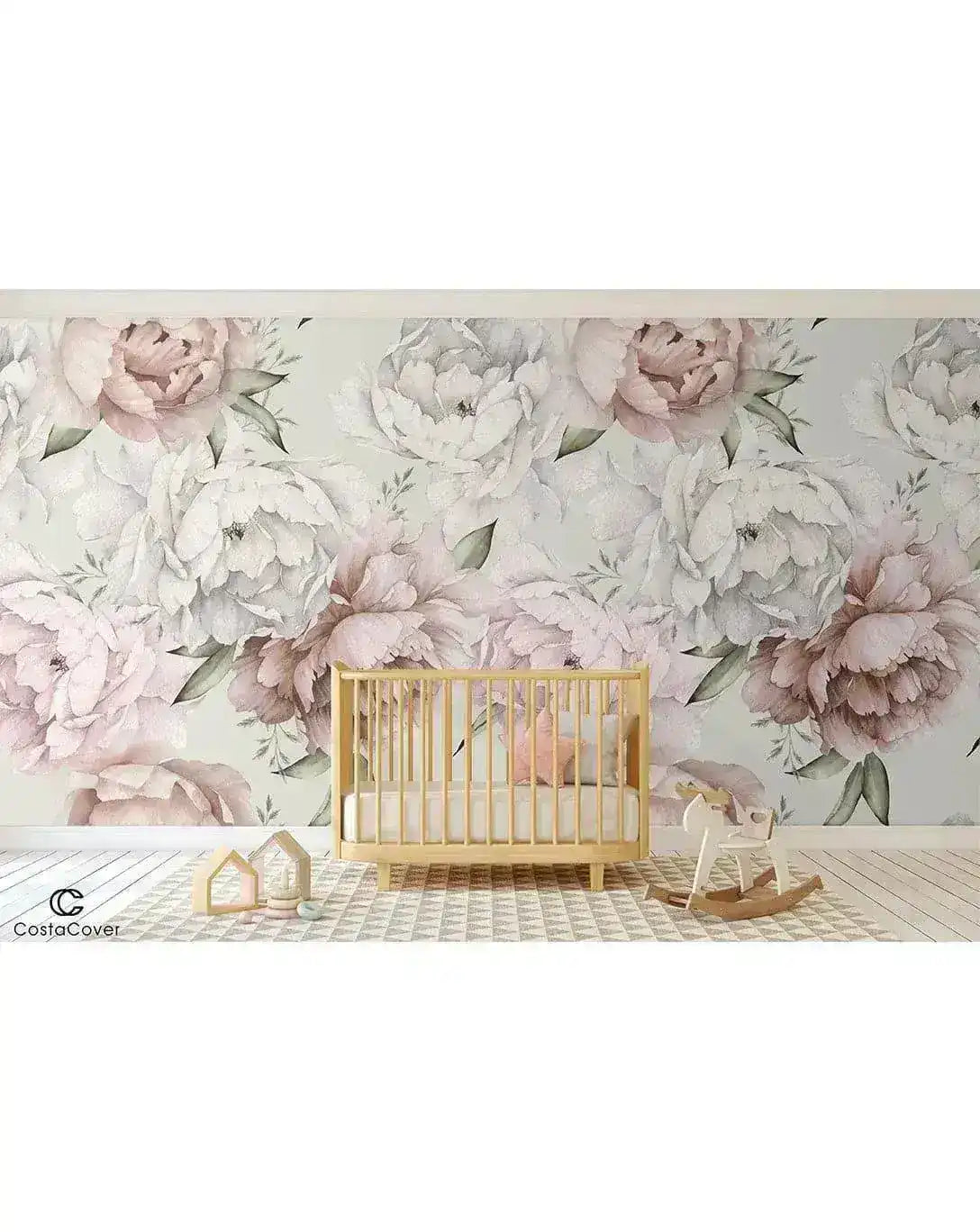 Pink Watercolor Large Peonies Wall Mural
