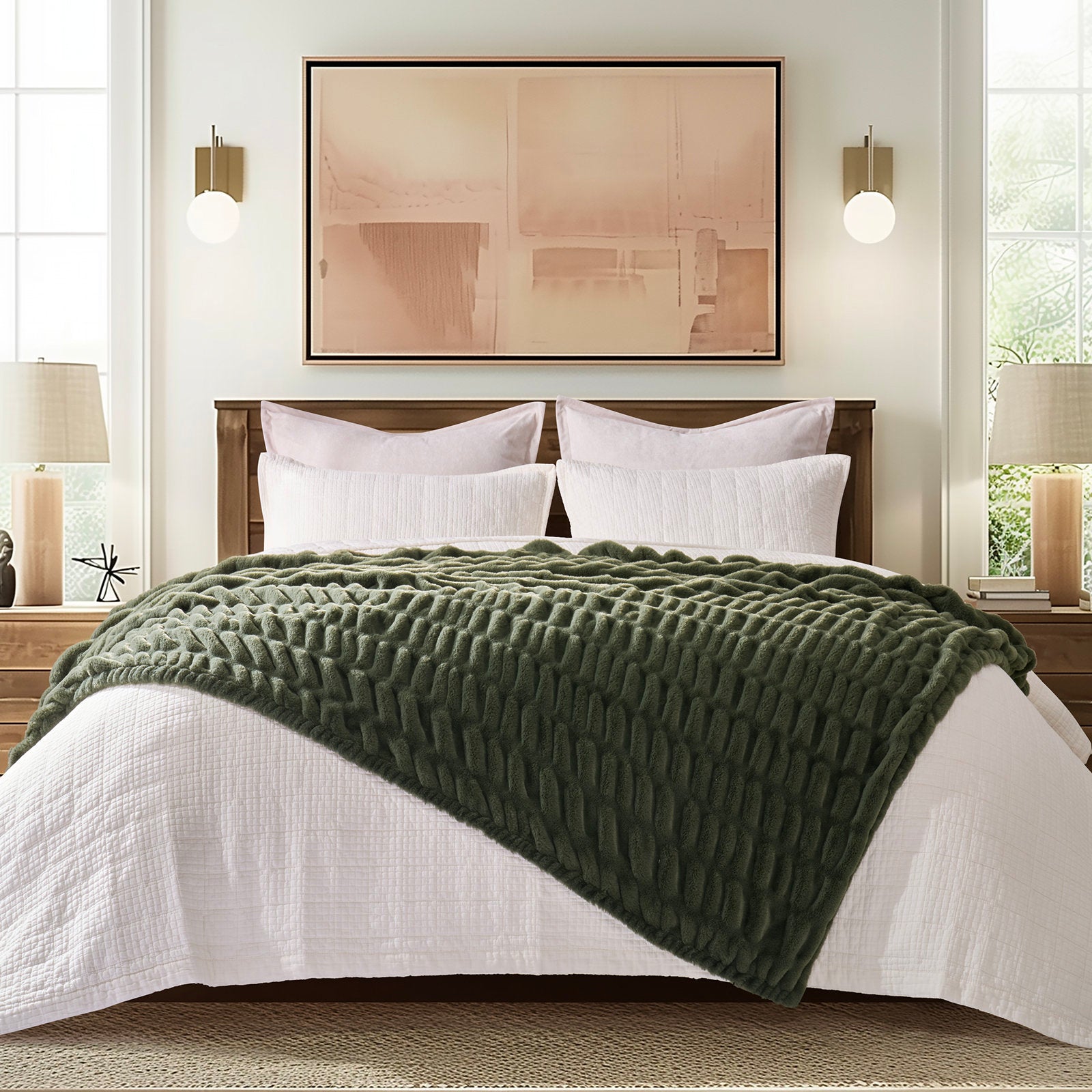 Ruched Bubble Faux Fur Throw Blanket