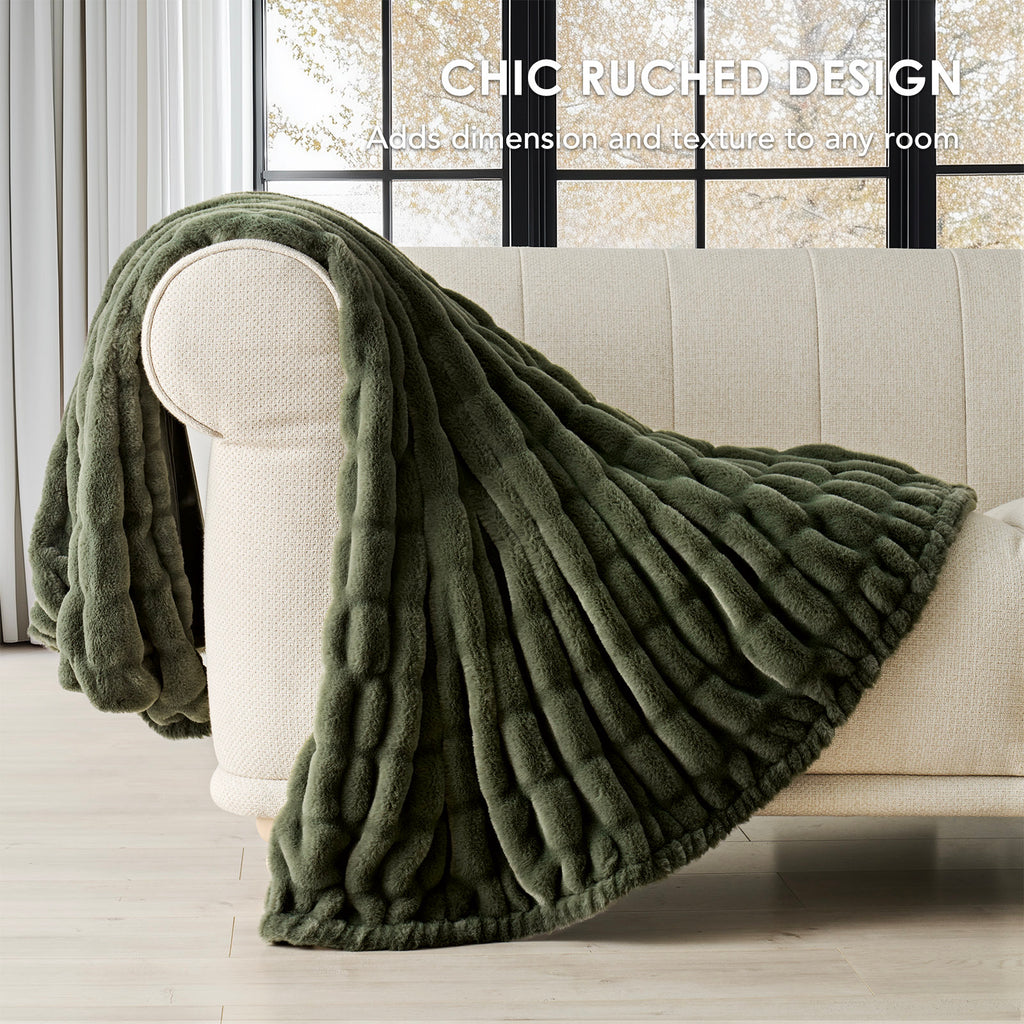 Ruched Bubble Faux Fur Throw Blanket