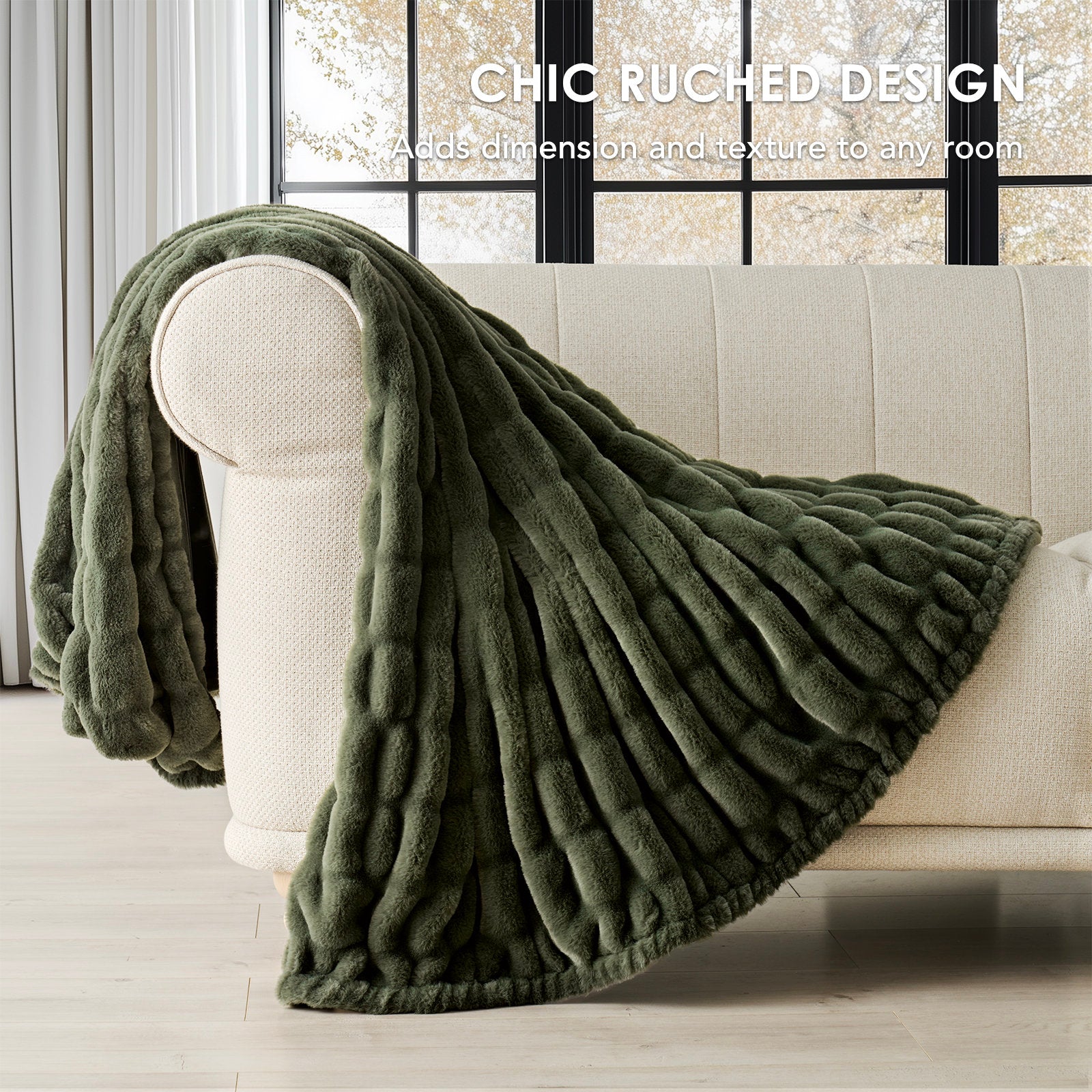 Ruched Bubble Faux Fur Throw Blanket