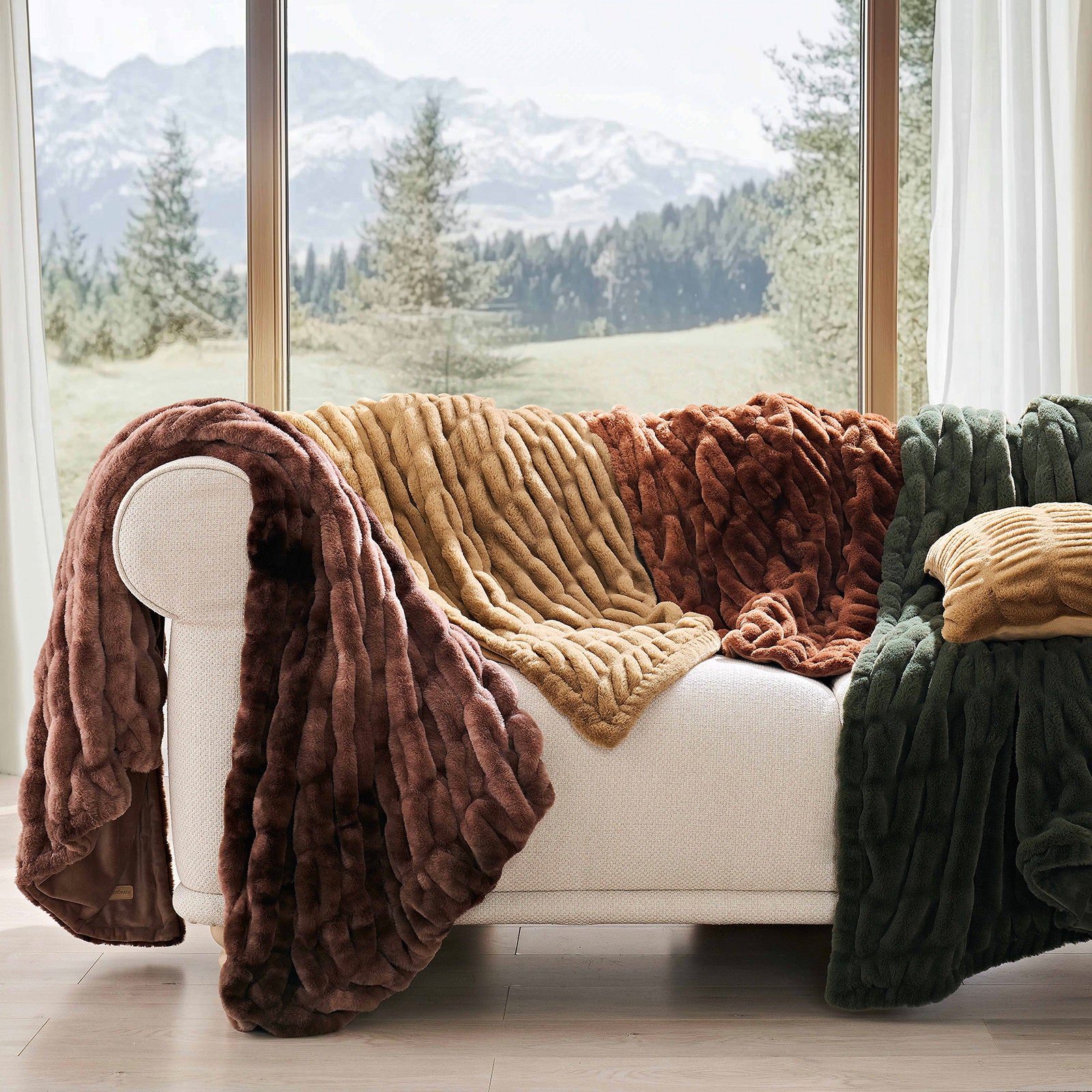 Ruched Bubble Faux Fur Throw Blanket