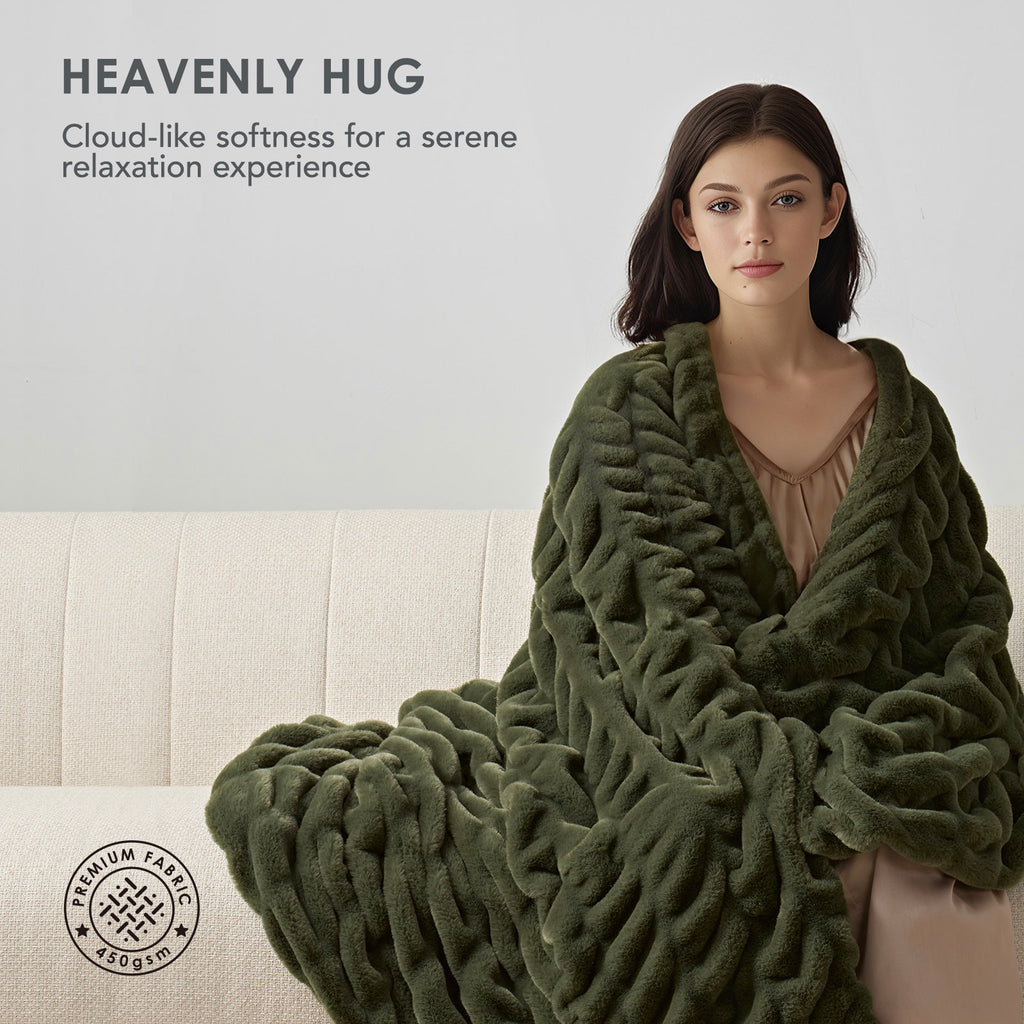Ruched Bubble Faux Fur Throw Blanket
