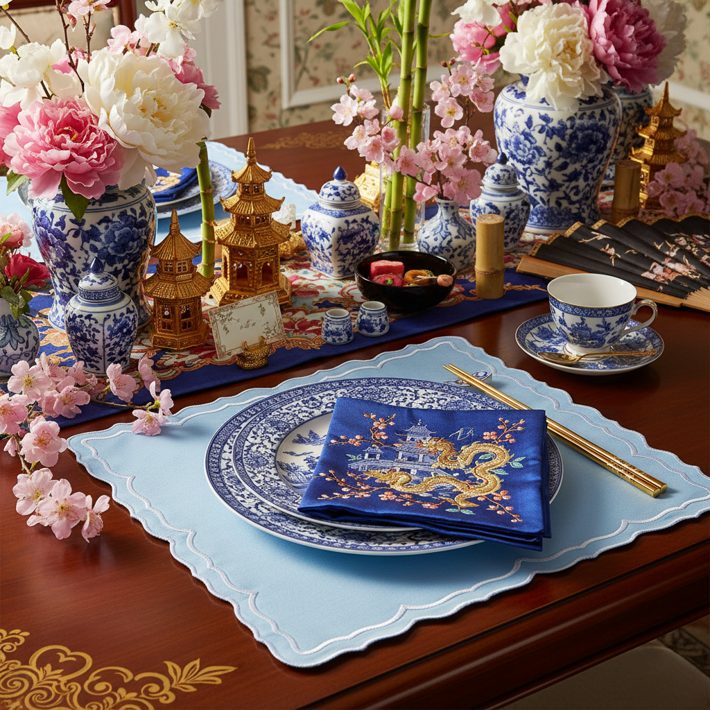 Luxe Azure Scallop Cotton Placemat Set of 4