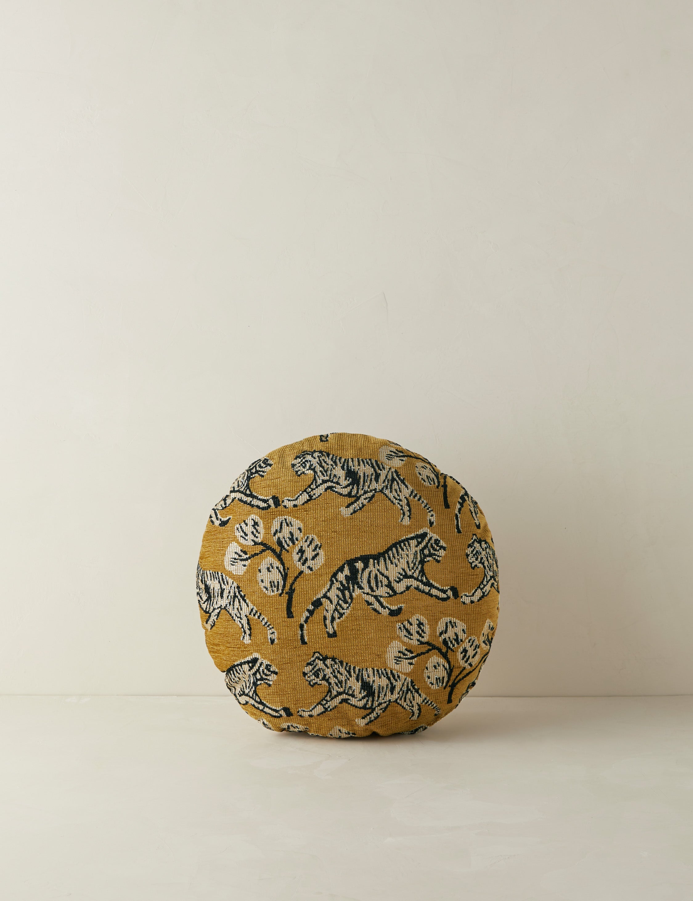 Tiger Jacquard Round Pillow by Sarah Sherman Samuel