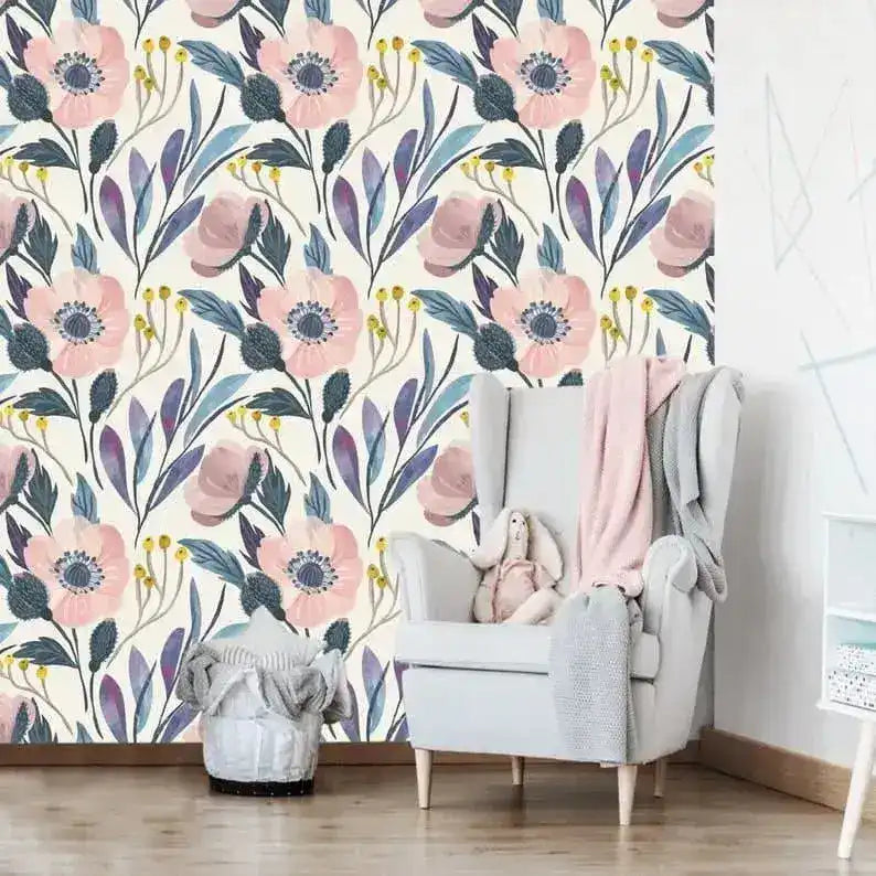 Vintage Blush Pink Floral Wallpaper