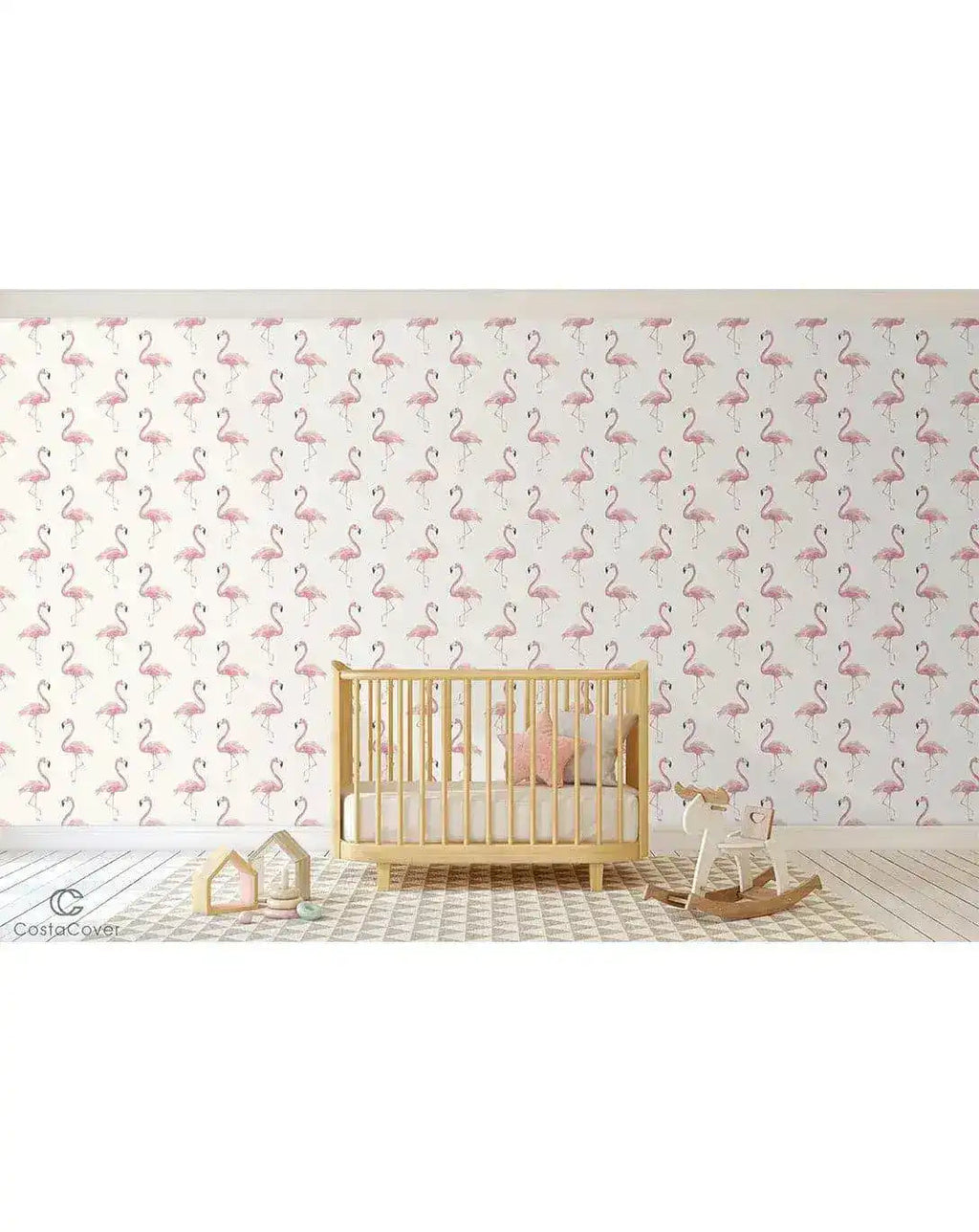 Watercolor Exotic Pink Flamingos Wallpaper
