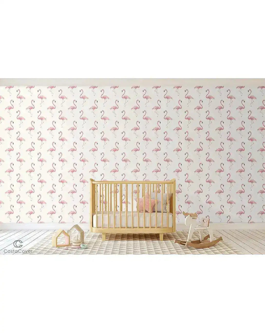 Watercolor Exotic Pink Flamingos Wallpaper
