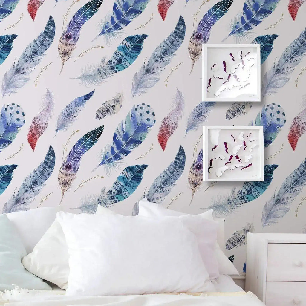 Watercolor Indian Feathers Removable Wallpaper