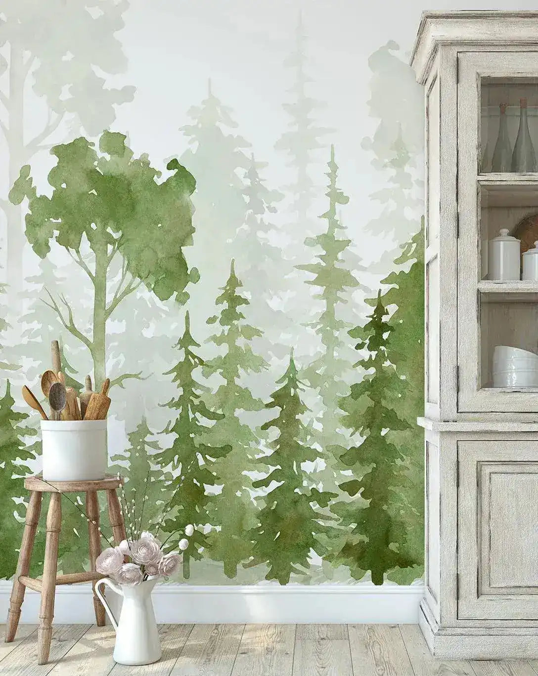 Watercolor Pine Tree Forest Wall Mural