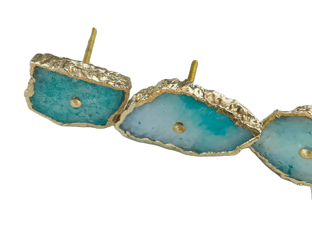 Aqua Agate Cabinet Door Pull Handle - Set of 6
