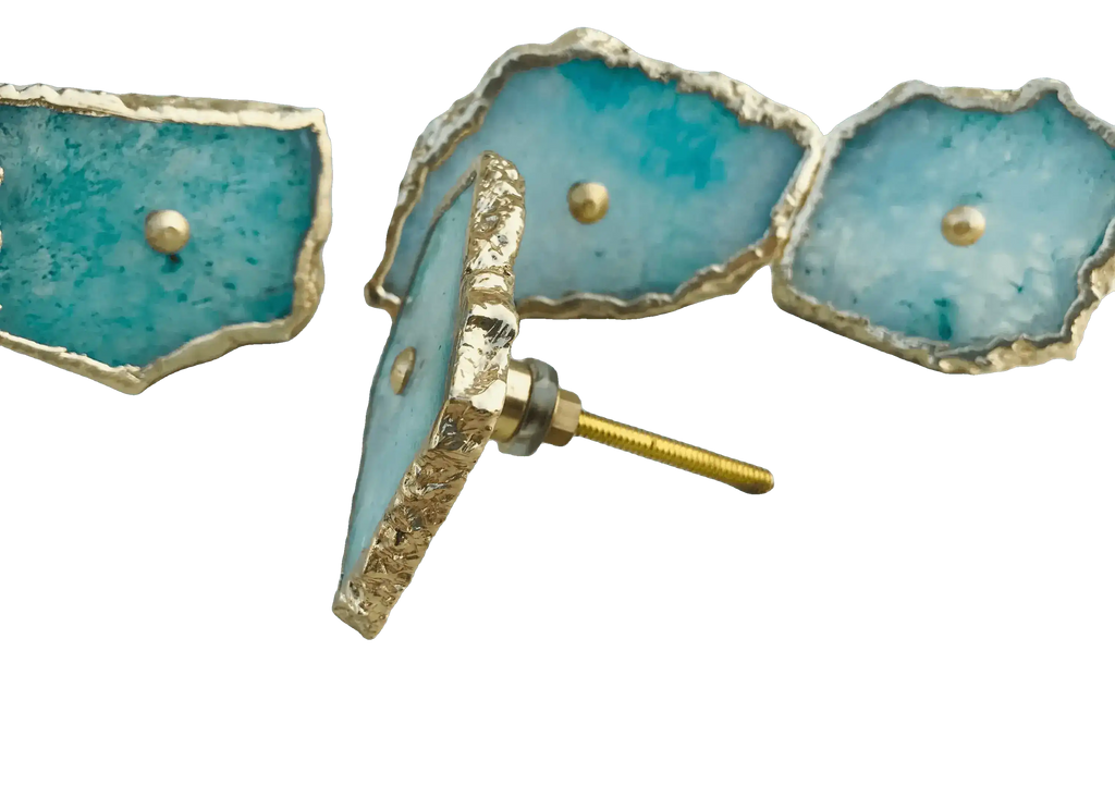 Aqua Agate Cabinet Door Pull Handle - Set of 6