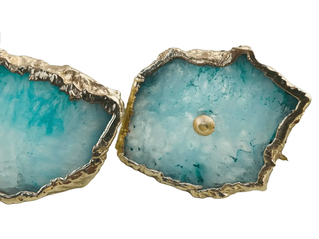Aqua Agate Cabinet Door Pull Handle - Set of 6