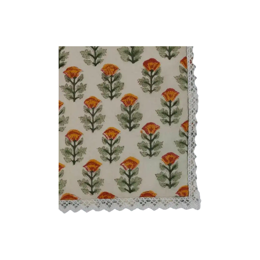 Beige Spring Floral Hand Block Printed Cotton Napkins