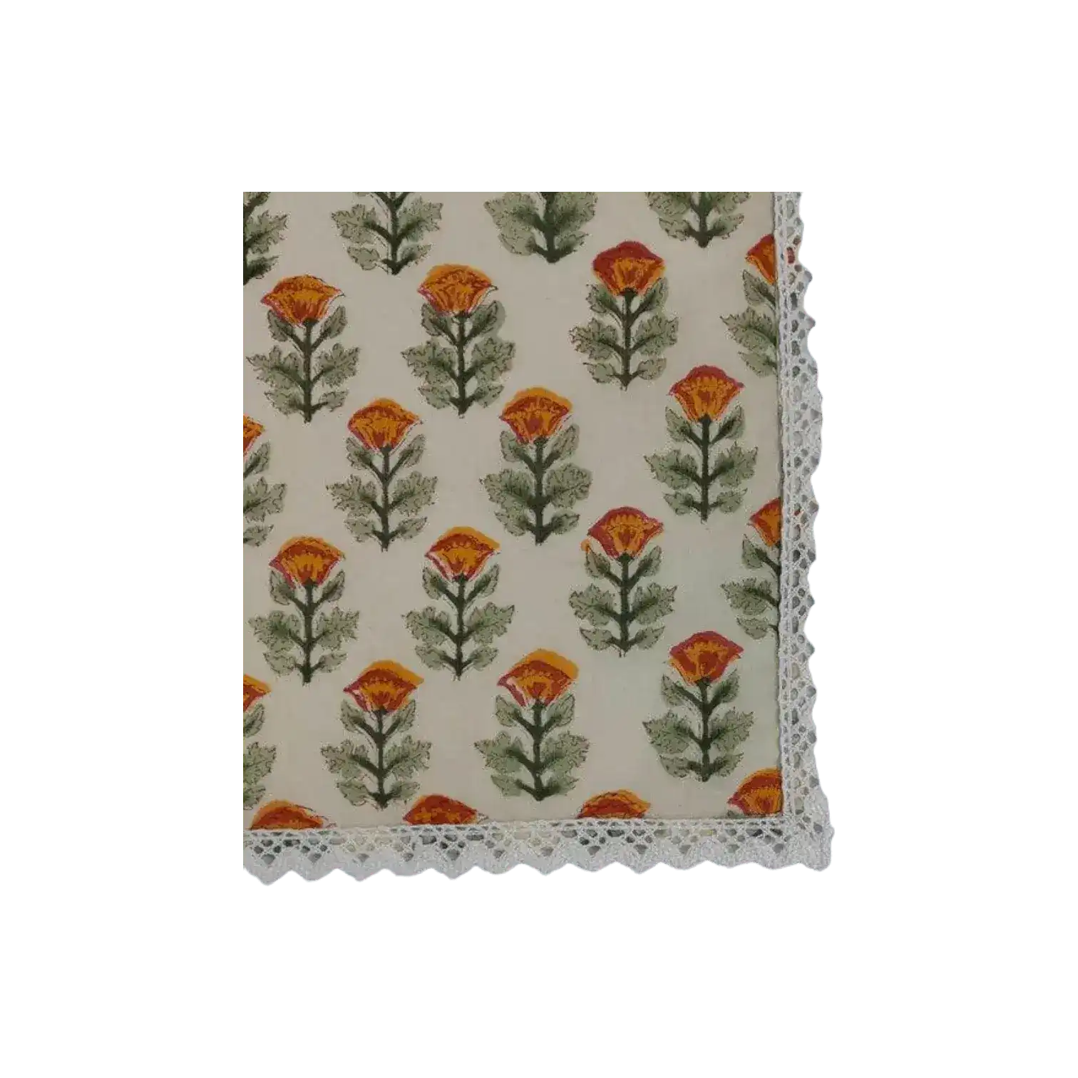 Beige Spring Floral Hand Block Printed Cotton Napkins