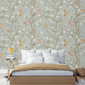 Birds and Tree Gray Traditional Chinoiserie Wallpaper Mural