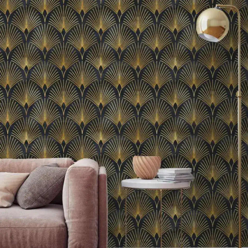 Black and Gold Art Deco Geo Wallpaper