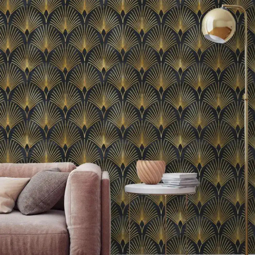 Black and Gold Art Deco Geo Wallpaper