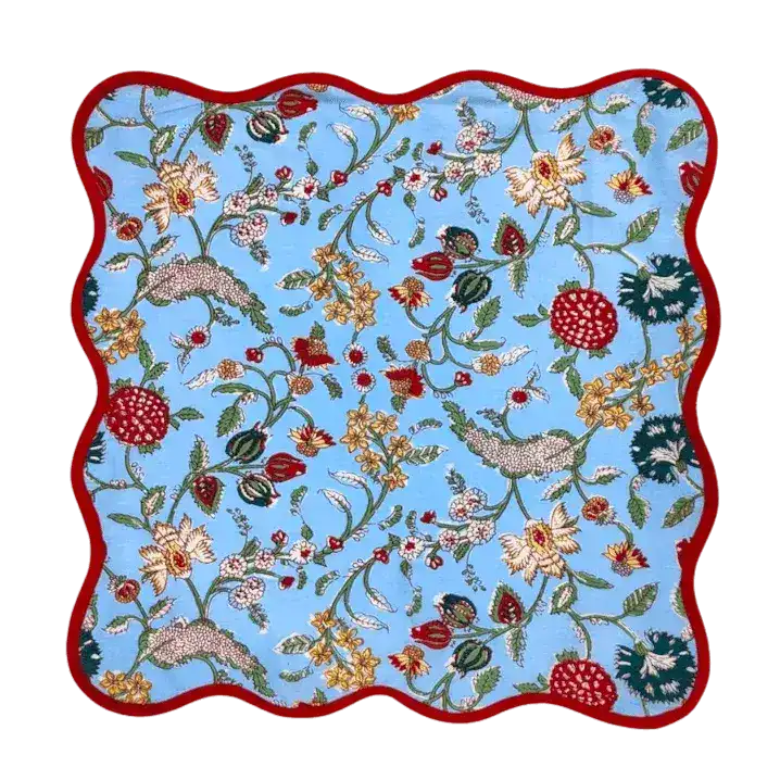 Block Printed Floral Scalloped Cotton Placemats