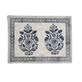 Block Printed Floral White and Blue Cotton Placemats