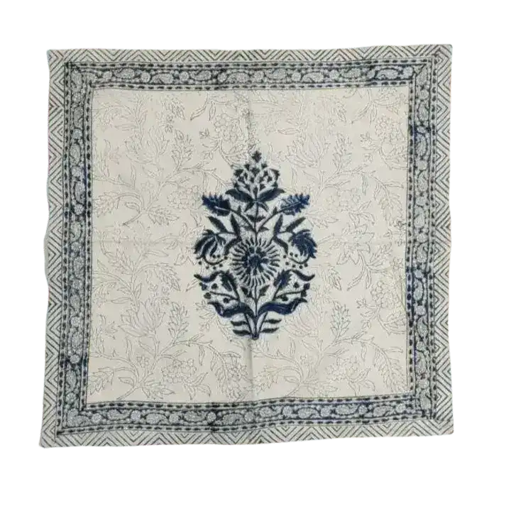 Block Printed Floral White and Blue Cotton Placemats
