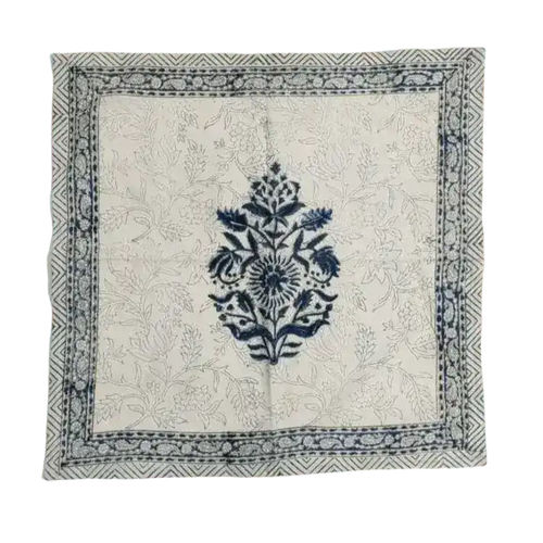 Block Printed Floral White and Blue Cotton Placemats