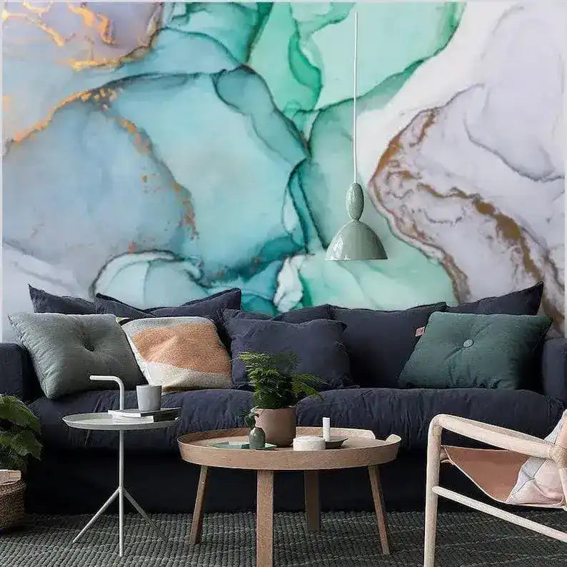 Blue Abstract Watercolor Marble Wallpaper