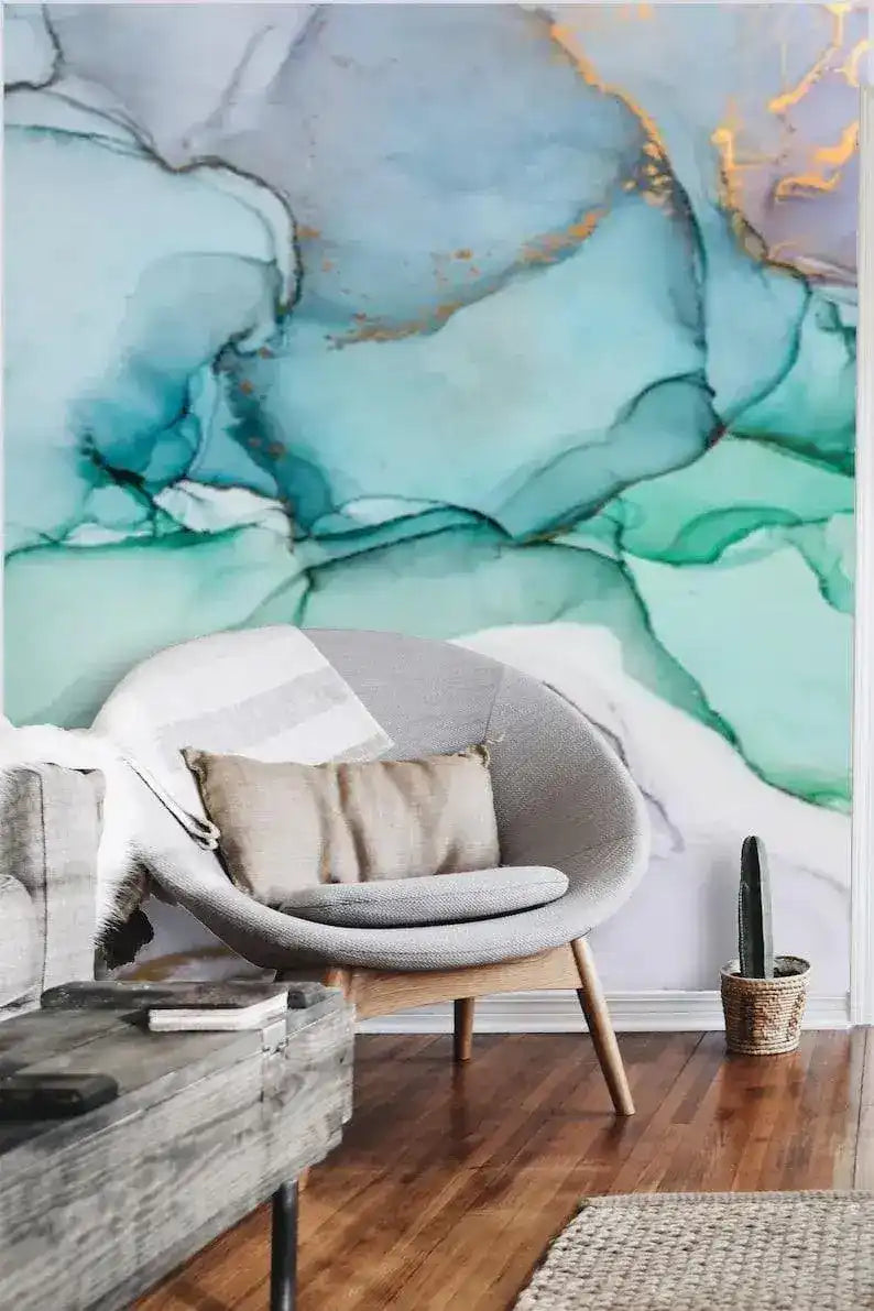 Blue Abstract Watercolor Marble Wallpaper