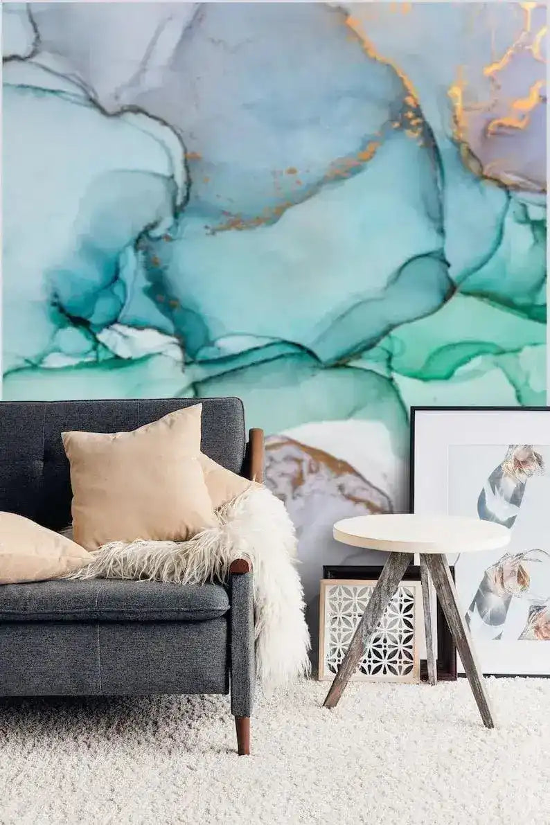 Blue Abstract Watercolor Marble Wallpaper