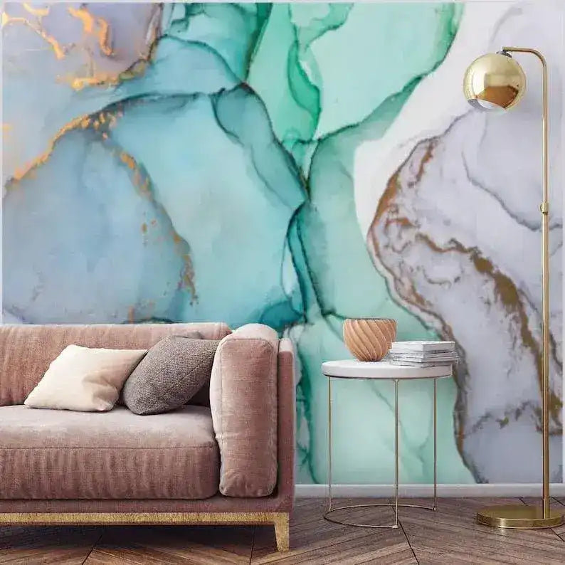 Blue Abstract Watercolor Marble Wallpaper