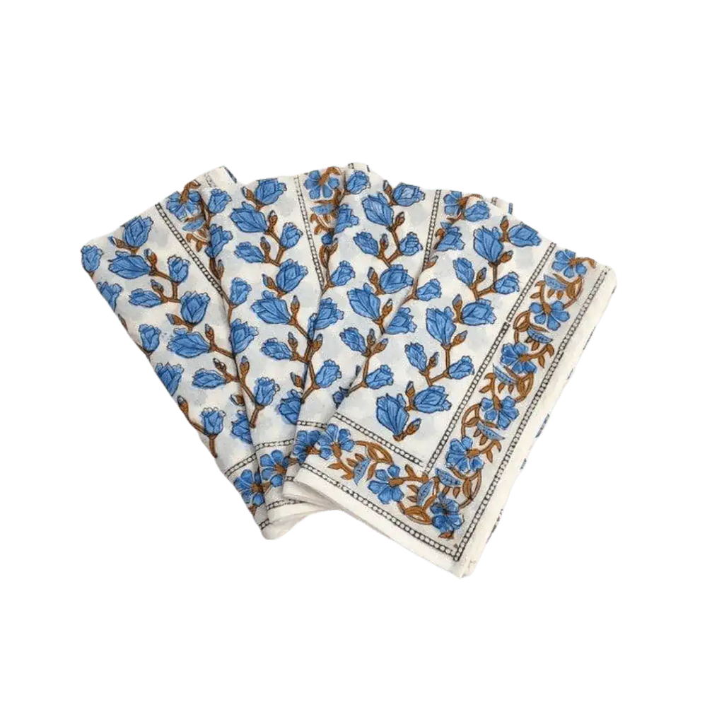 Blue Aiya Hand Block Printed Cotton Napkins