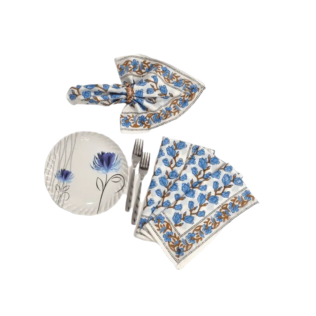 Blue Aiya Hand Block Printed Cotton Napkins