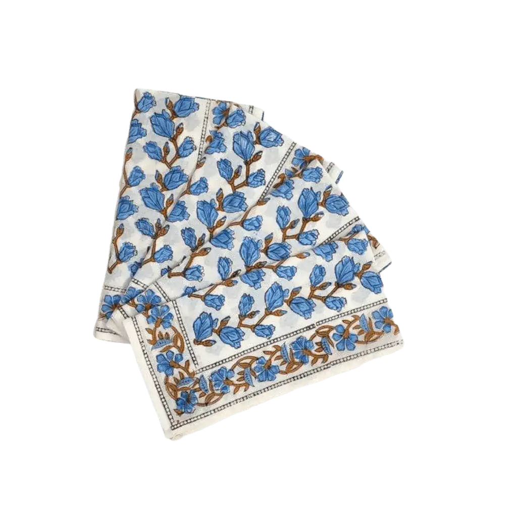 Blue Aiya Hand Block Printed Cotton Napkins