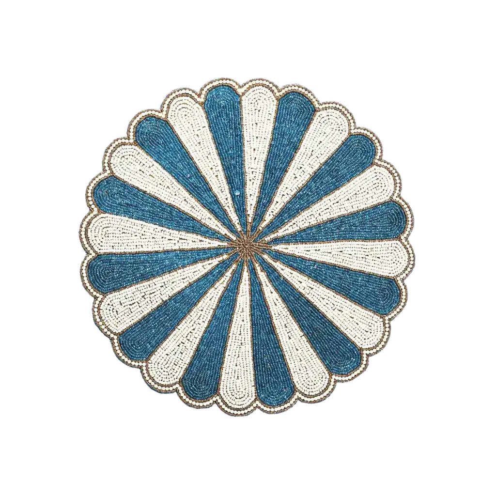 Blue and White Beaded Scallop Round Placemats