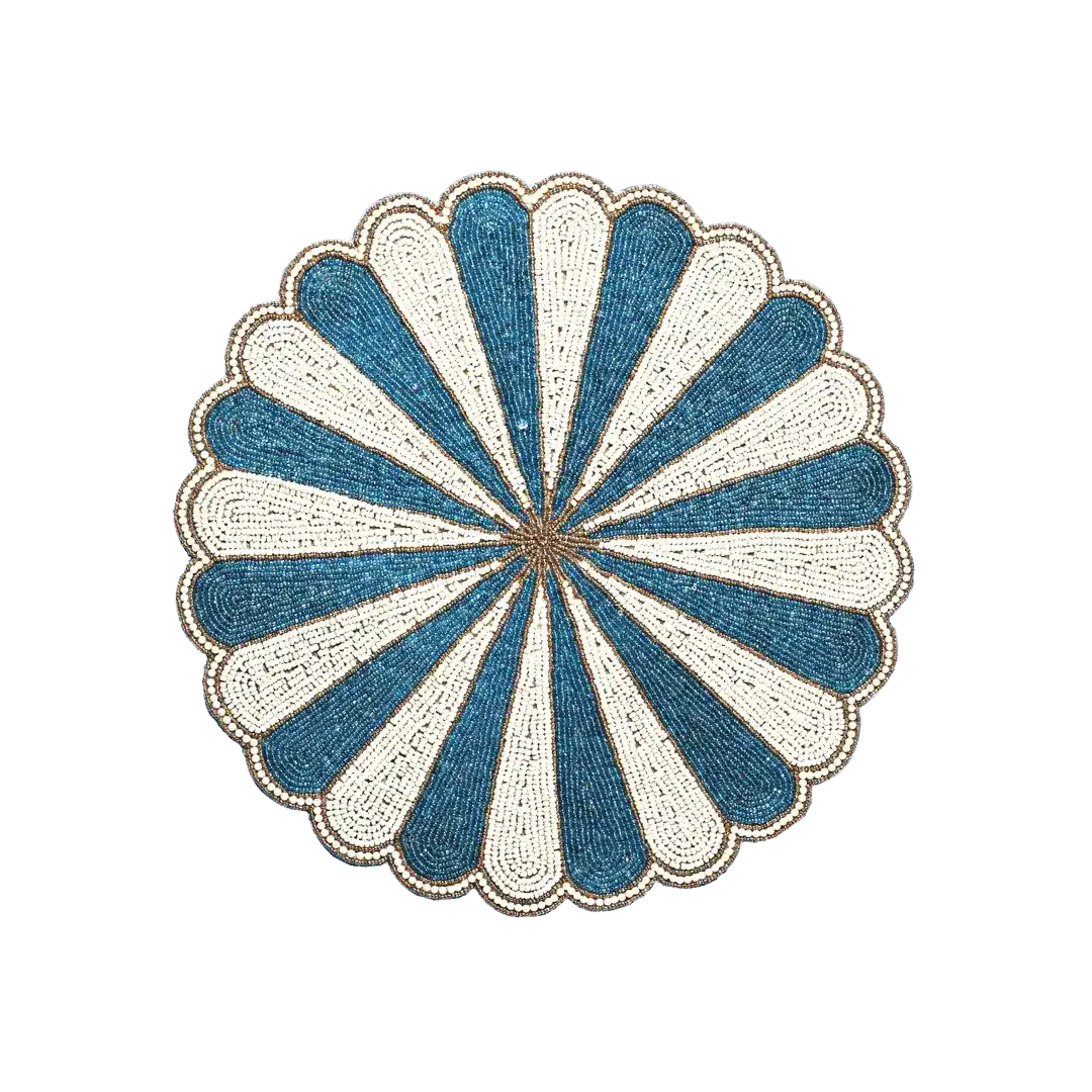 Blue and White Beaded Scallop Round Placemats