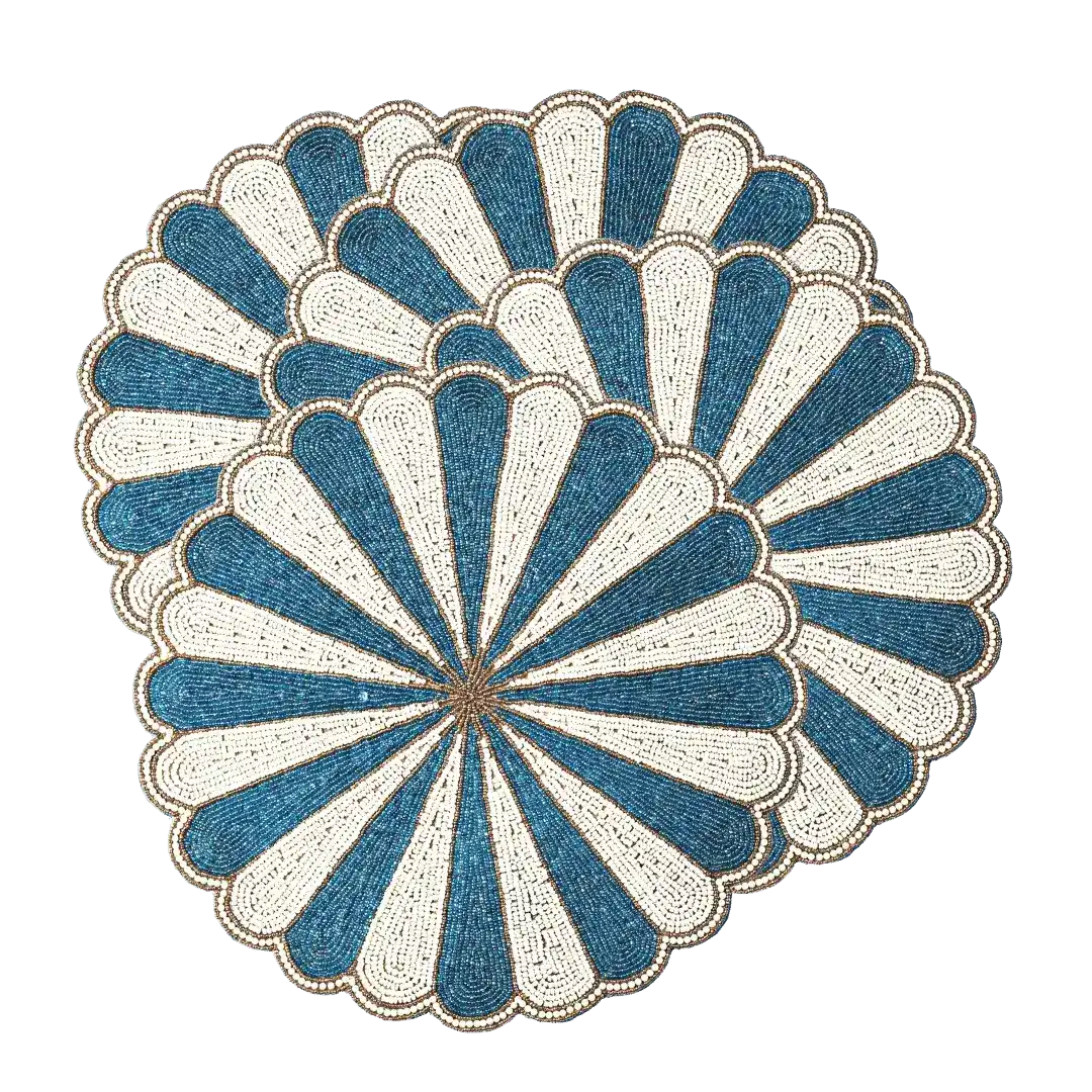 Blue and White Beaded Scallop Round Placemats