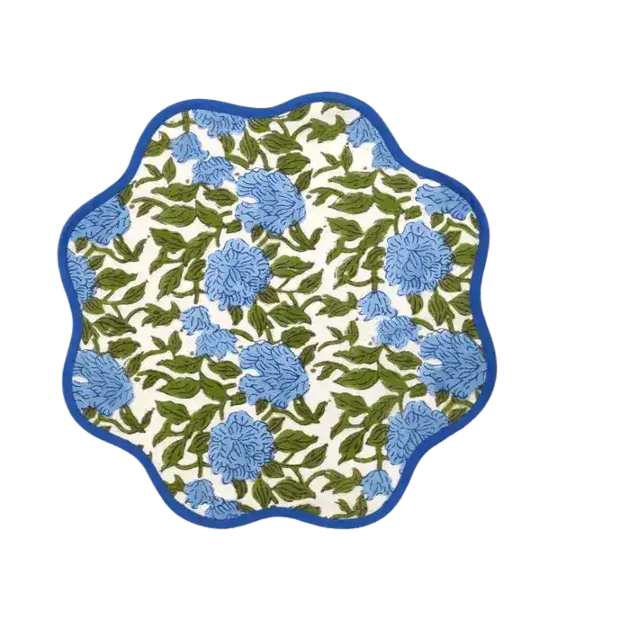 Blue Botanical Round scalloped Placemats